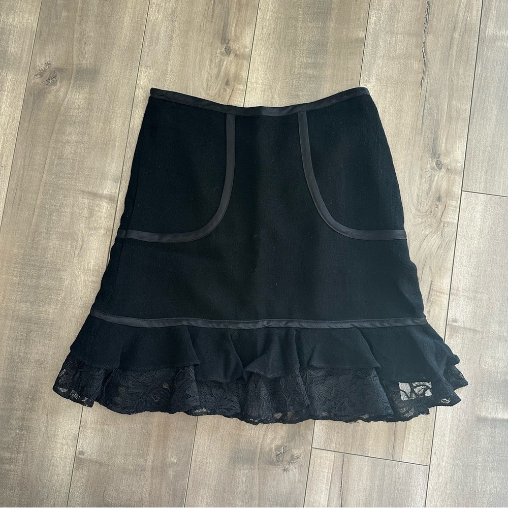 Betsey Johnson black lace mini skirt with ruffles